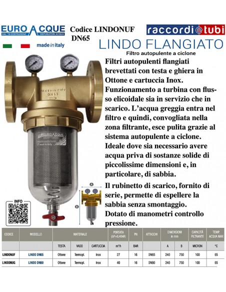 FILTRO EUROACQUE LINDO DN65 FLANGIATO