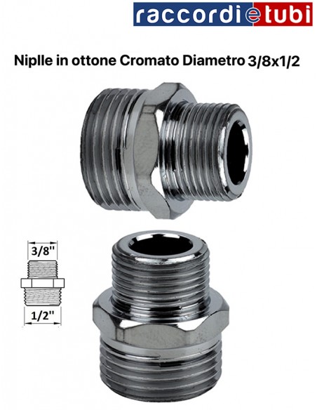 VERCHROMTES MESSING-NIPPEL 3/8''x1/2''