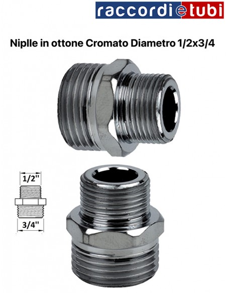 NIPLES IN OTTONE CROMATO 1/2''x3/4''