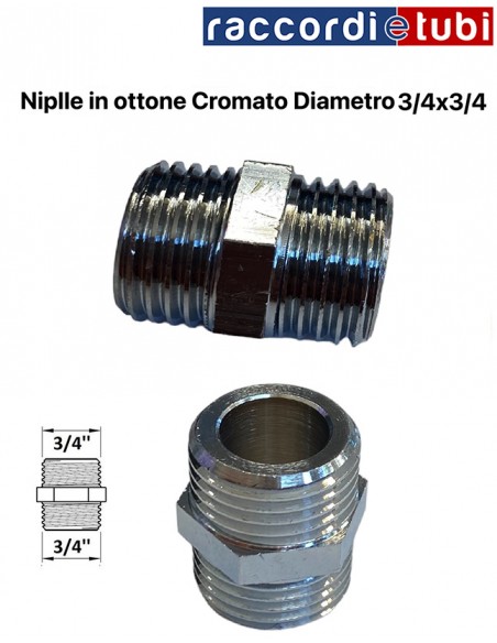 NIPLES IN OTTONE CROMATO 3/4''x3/4''