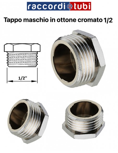 VERCHROMTER MESSING-STOPFEN MÄNNLICH 1/2''