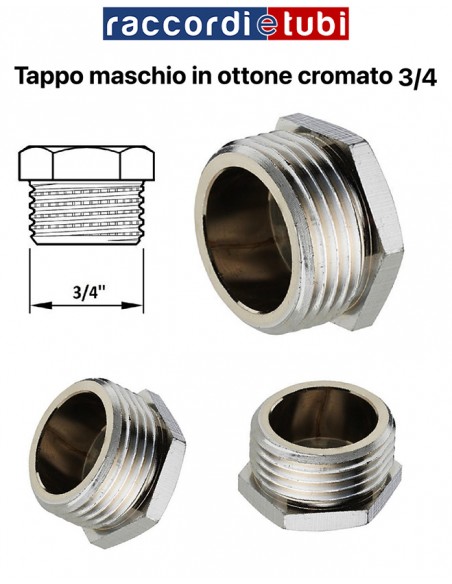 TAPPO OTTONE CROMATO MASCHIO 3/4''