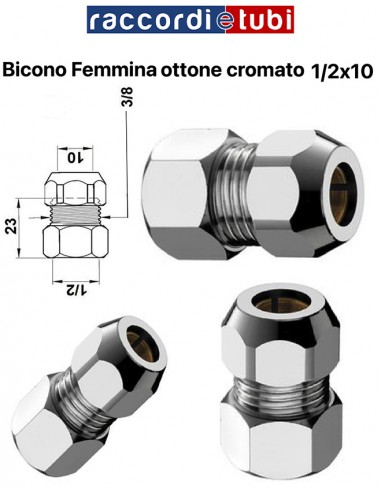 BICONO FEMMINA OTTONE CROMATO 1/2''x3/8''x10mm