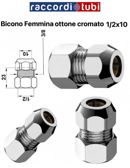 BICONO FEMMINA OTTONE CROMATO 1/2''x3/8''x10mm
