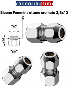BICONO FEMMINA OTTONE CROMATO 3/8''x3/8''x10mm