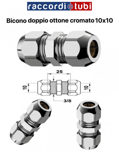 MANICOTTO BICONO IN OTTONE CROMATO 10x10mm