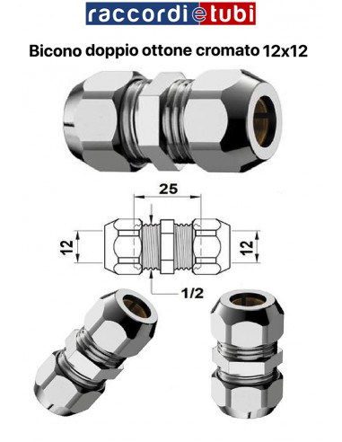MANICOTTO BICONO IN OTTONE CROMATO 12x12mm