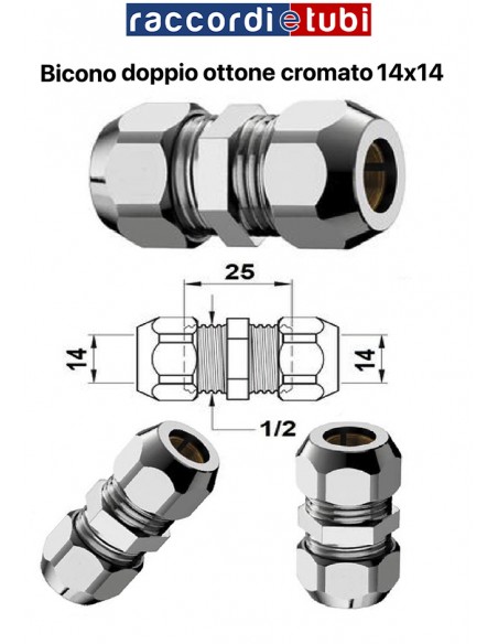 DOPPELKONUS-MUFFE AUS VERCHROMTEM MESSING 14X14mm