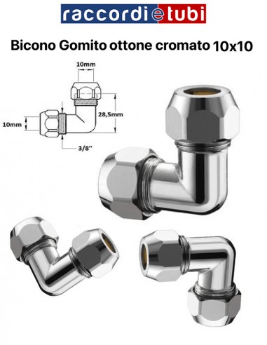 GOMITO BICONO 90' IN OTTONE CROMATO 10x10mm