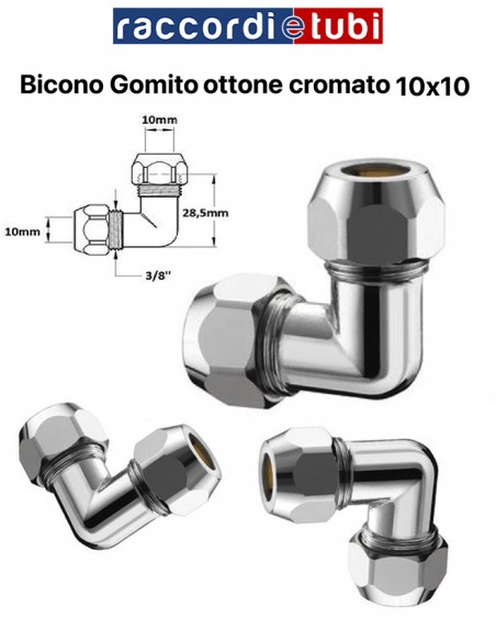 GOMITO BICONO 90' IN OTTONE CROMATO 10x10mm