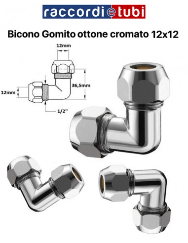 GOMITO BICONO 90' IN OTTONE CROMATO 12x12mm