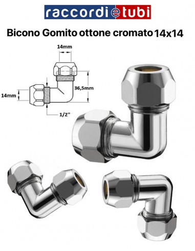 GOMITO BICONO 90' IN OTTONE CROMATO 14x14mm