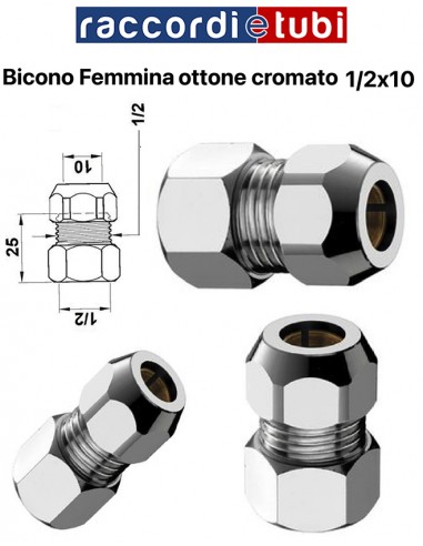 BICONO FEMMINA OTTONE CROMATO 1/2x1/2'x10mm