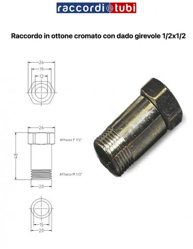 RACCORDO IN OTTONE CROMATO 1/2X1/2 MF CON DADO...