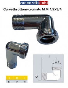 VERCHROMTES MESSING-WINKELSTÜCK 1/2X3/4 MÄNNLICH MÄNNLICH