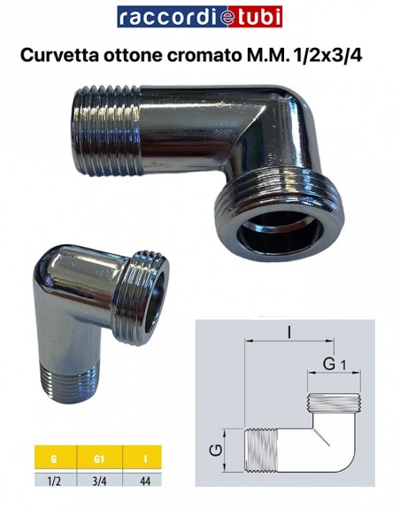 VERCHROMTES MESSING-WINKELSTÜCK 1/2X3/4 MÄNNLICH MÄNNLICH
