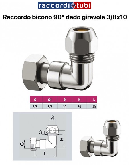 GOMITO BICONO CROMATO DIAMETRO 10X3/8 F.DADO GIREVOLE