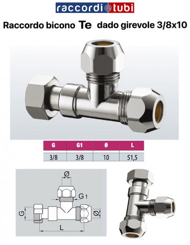 TE BICONO CROMATO DIAMETRO 10X10X3/8 F.DADO GIREVOLE