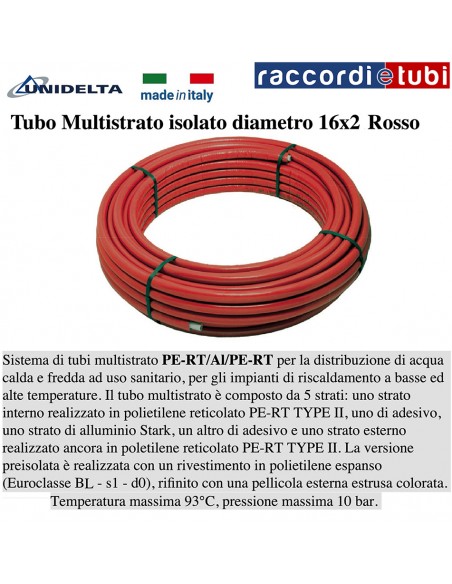 ROTES ISOLIERTES MULTISCHICHTROHR UNIDELTA 16X2 M50 PE-RT/AL/PE-RT