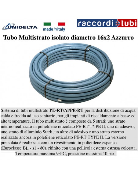 ISOLIERTER UNIDELTA MULTISCHICHTSCHLAUCH BLAU 16X2 MT.50 PE-RT/AL/PE-RT