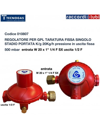 REGOLATORE PER GPL CON TARATURA FISSA 500 mbar...