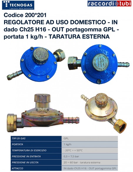 NIEDERDRUCKREGULATOR FÜR LPG MIT SCHLAUCHANSCHLUSS KG/h 1
