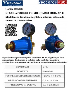 REGOLATORE DI ALTA PRESSIONE PER GPL 40KG/H ART.0002817