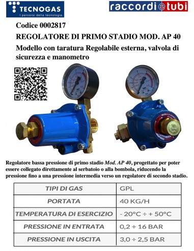 REGOLATORE DI ALTA PRESSIONE PER GPL 40KG/H...