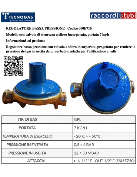 REGOLATORE DI BASSA PRESSIONE PER GPL 7KG/H  ART.000E710 