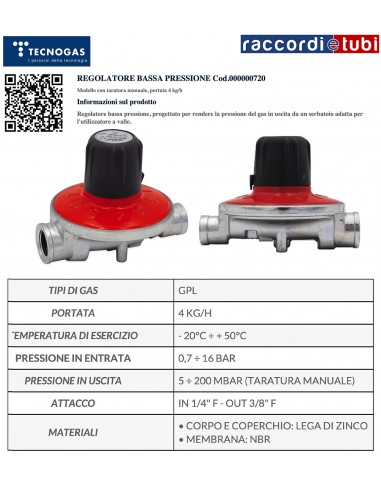 REGOLATORE DI BASSA PRESSIONE PER GPL 4KG/H...