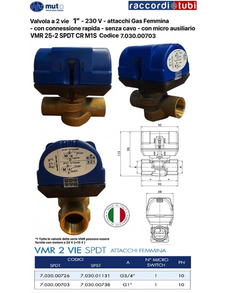MAGNETVENTIL MUT 2 WEGE 1" VRM WEIBLICH 7.030.00703