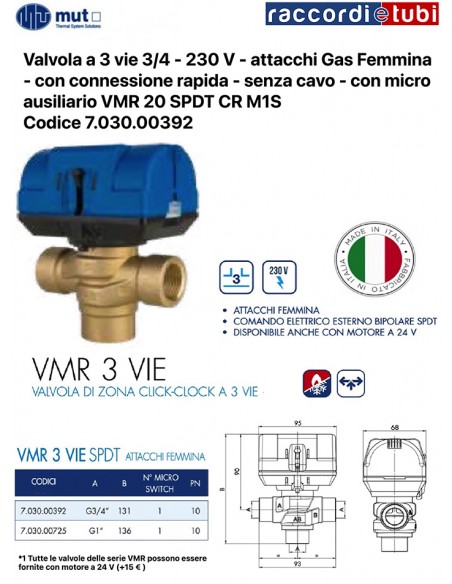 ELETTROVALVOLA MUT 3 VIE 3/4 VRM FEMMINA 7.030.00392