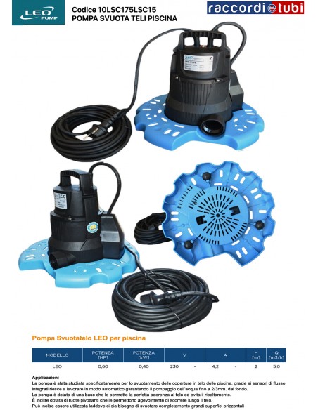 ELETTROPOMPA  AD IMMERSIONE PER TELO PISCINA LEO PUMP 10LSC175LSC15