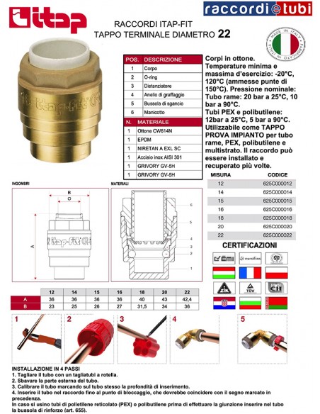 ITAP TERMINALSTOPFEN FIT MIT DURCHMESSER 22