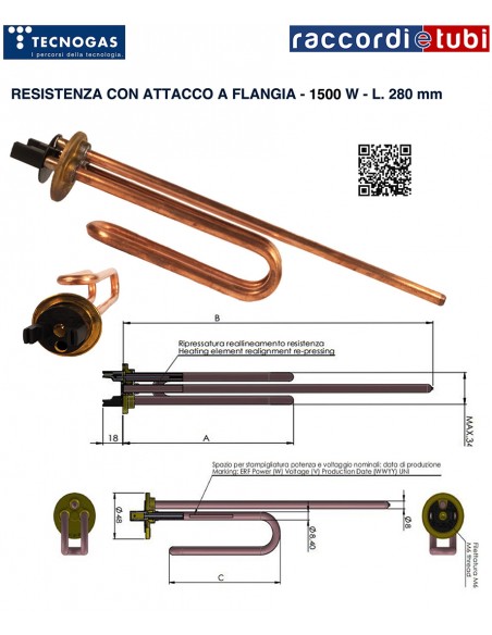 RESISTENZA 1500W FLANGIATA RITORTA