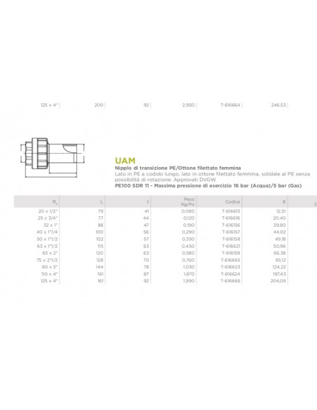 RACCORDO DI TRANSIZIONE PE/OTTONE FEMMINA 32X1"