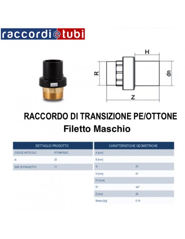 RACCORDO DI TRANSIZIONE PE/OTTONE MASCHIO 3/4X25
