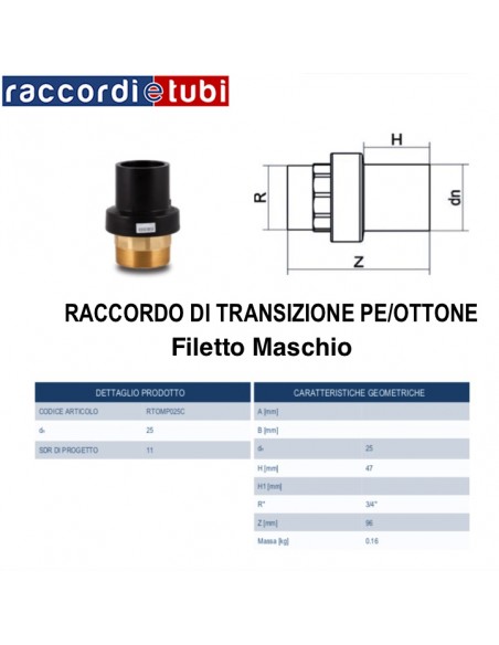 RACCORDO DI TRANSIZIONE PE/OTTONE MASCHIO 3/4X25