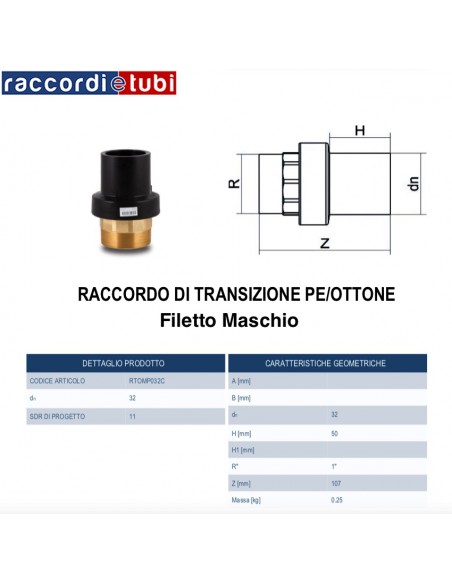 RACCORDO DI TRANSIZIONE PE/OTTONE MASCHIO 1"X32