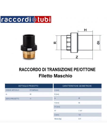 RACCORDO DI TRANSIZIONE PE/OTTONE MASCHIO 1.1/4X40