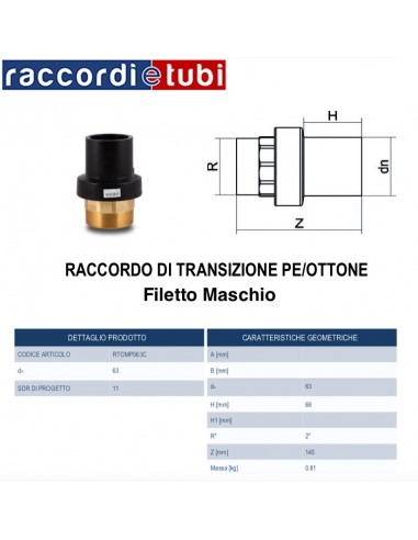 RACCORDO DI TRANSIZIONE PE/OTTONE MASCHIO 2"X63