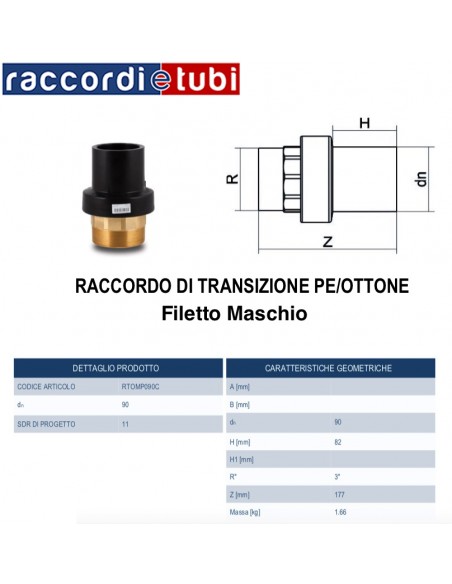 RACCORDO DI TRANSIZIONE PE/OTTONE MASCHIO 90X3"