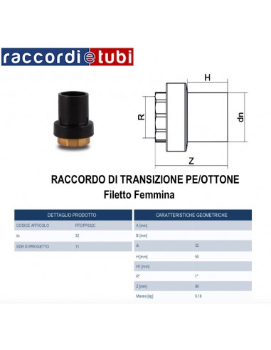 RACCORDO DI TRANSIZIONE PE/OTTONE FEMMINA 32X1"
