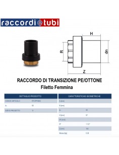 RACCORDO DI TRANSIZIONE PE/OTTONE FEMMINA 50X1.1/2