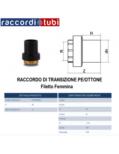 RACCORDO DI TRANSIZIONE PE/OTTONE FEMMINA 50X1.1/2