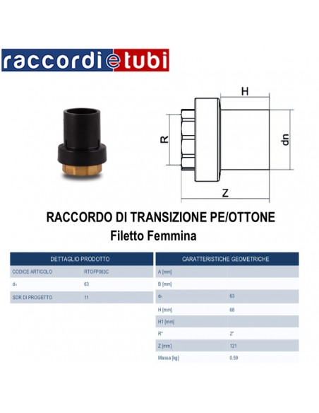 RACCORDO DI TRANSIZIONE PE/OTTONE FEMMINA 63X2"