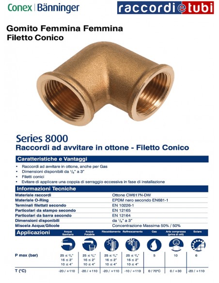 GOMITO OTTONE FILETTO CONICO FF 1.1/2 IBP