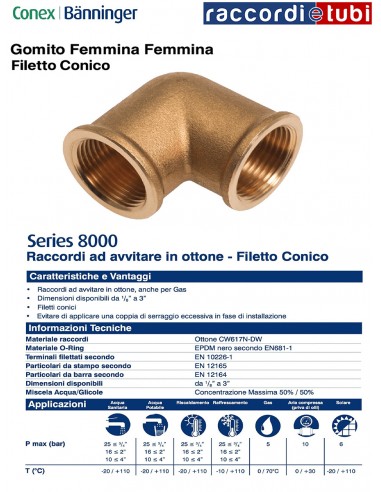 GOMITO OTTONE FILETTO CONICO FF 1/2 IBP