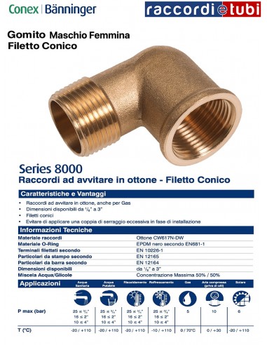 GOMITO OTTONE FILETTO CONICO MF 3/8 IBP