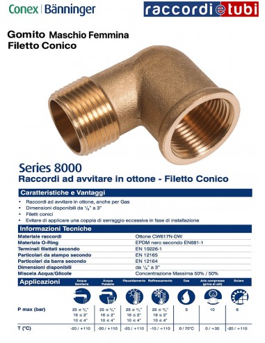 GOMITO OTTONE FILETTO CONICO MF 2.1/2